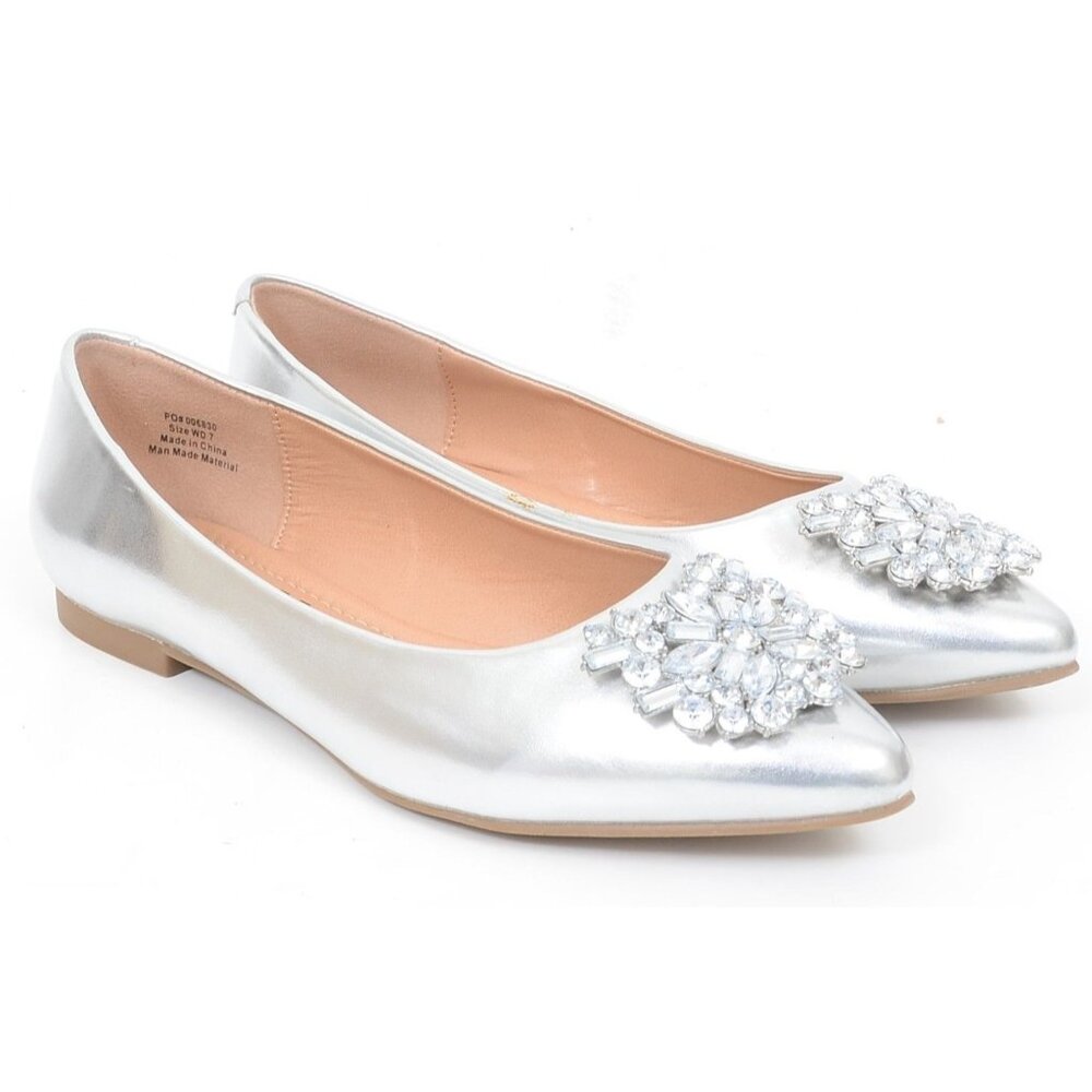 Journee Collection‎ Women's 7 Renzo Jeweled Silver Wedding Formal Bridal Flats